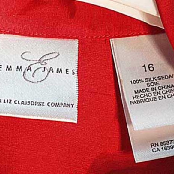 100% SILK BLOUSE, MISSES 16, RED WITH BLACK TRIM, FITTED, NO POCKETS, NEVER WORN - Picture 4 of 5